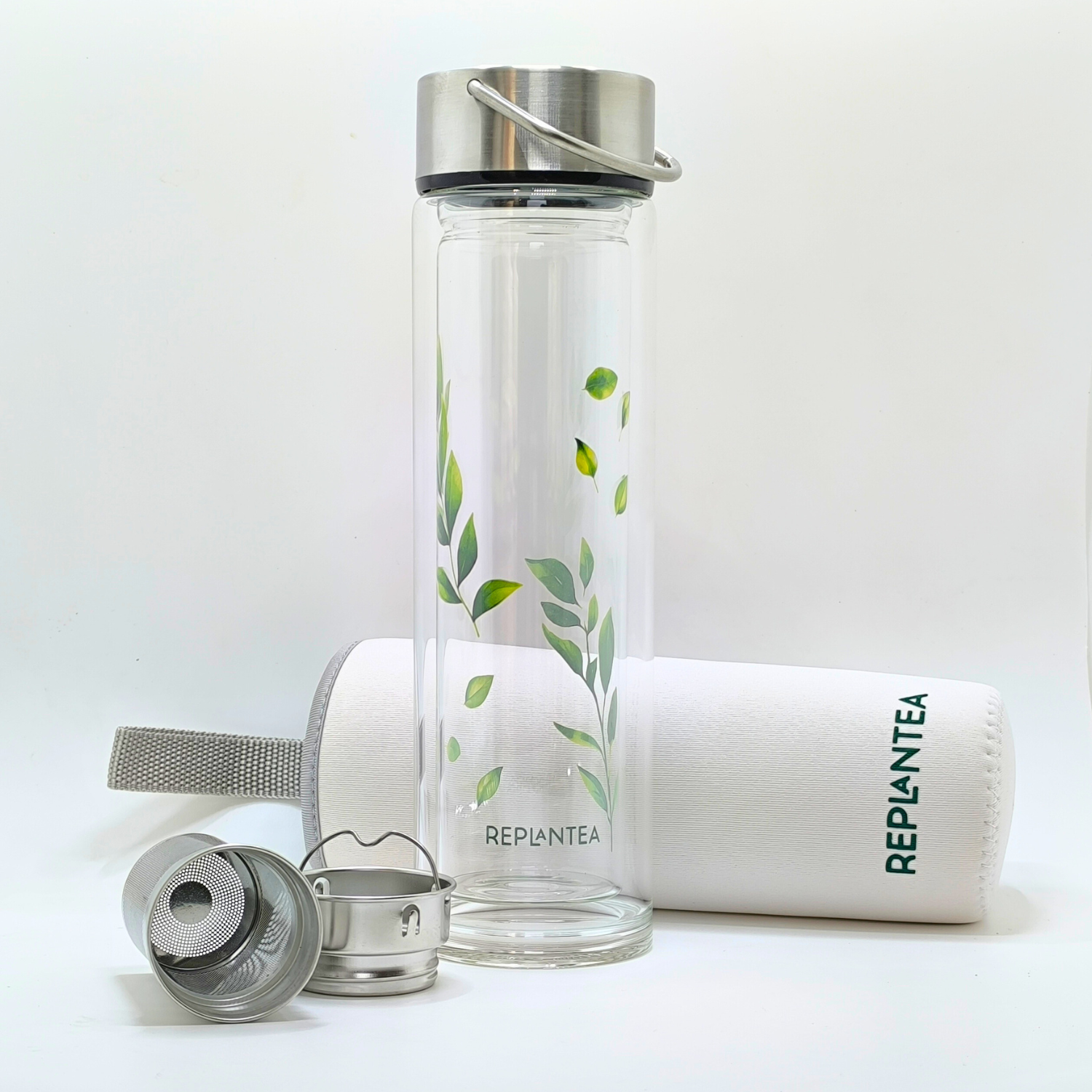 Frasco de vidro de parede dupla com filtro de aço inoxidável 400 ml Replantea