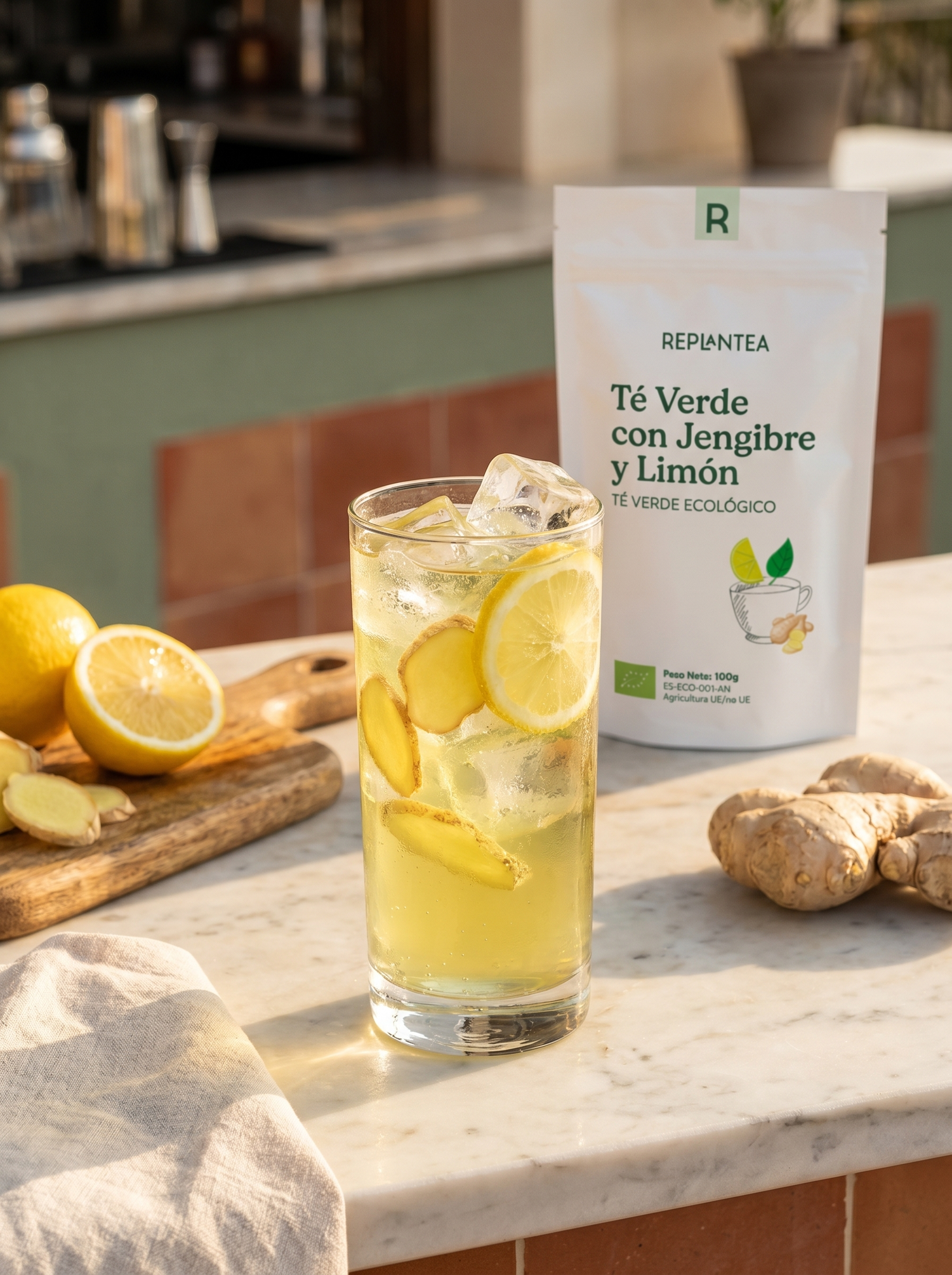 Chá Verde Biológico com Gengibre e Limão 100g