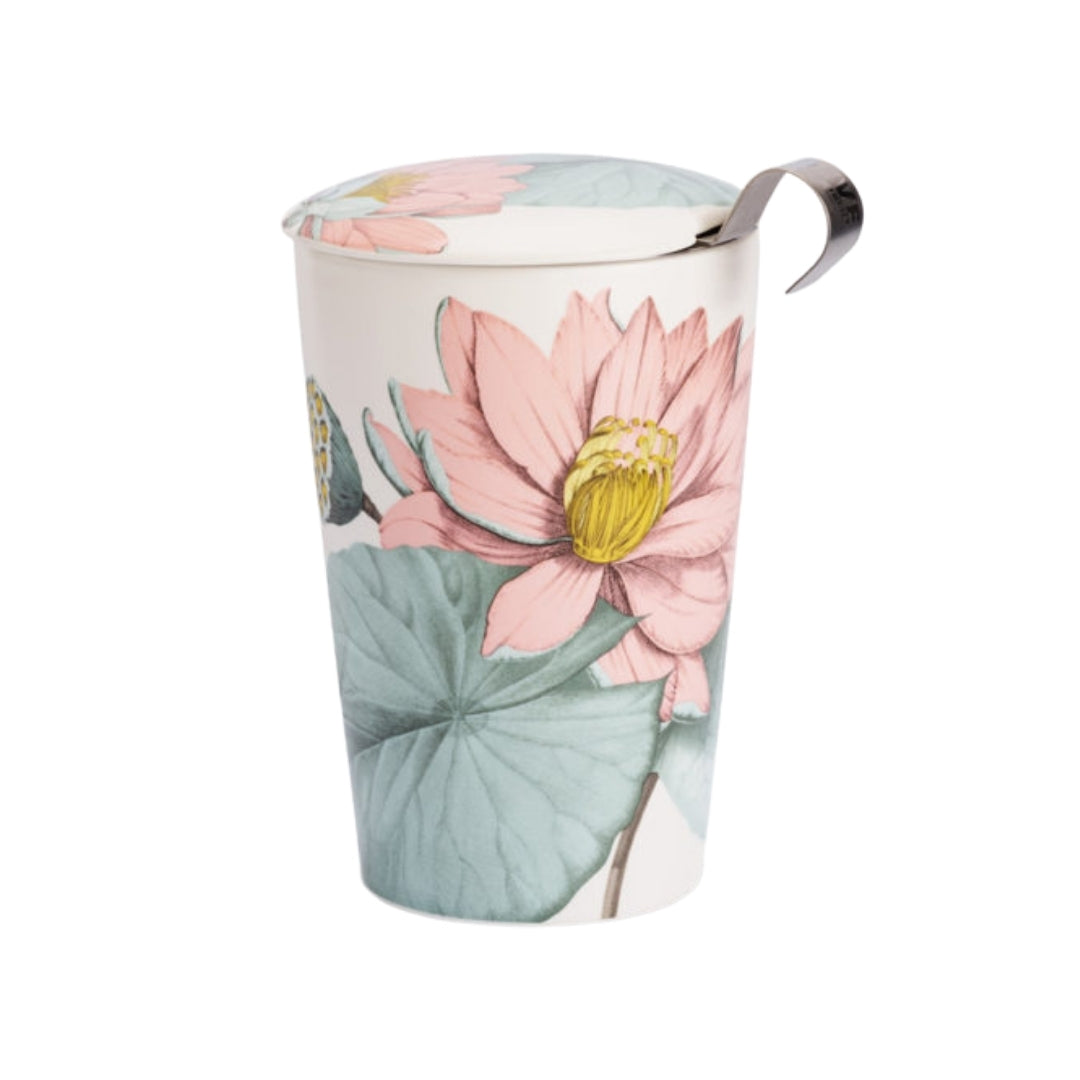 Taza Tisanera de Porcelana de Doble Pared Flor de Loto